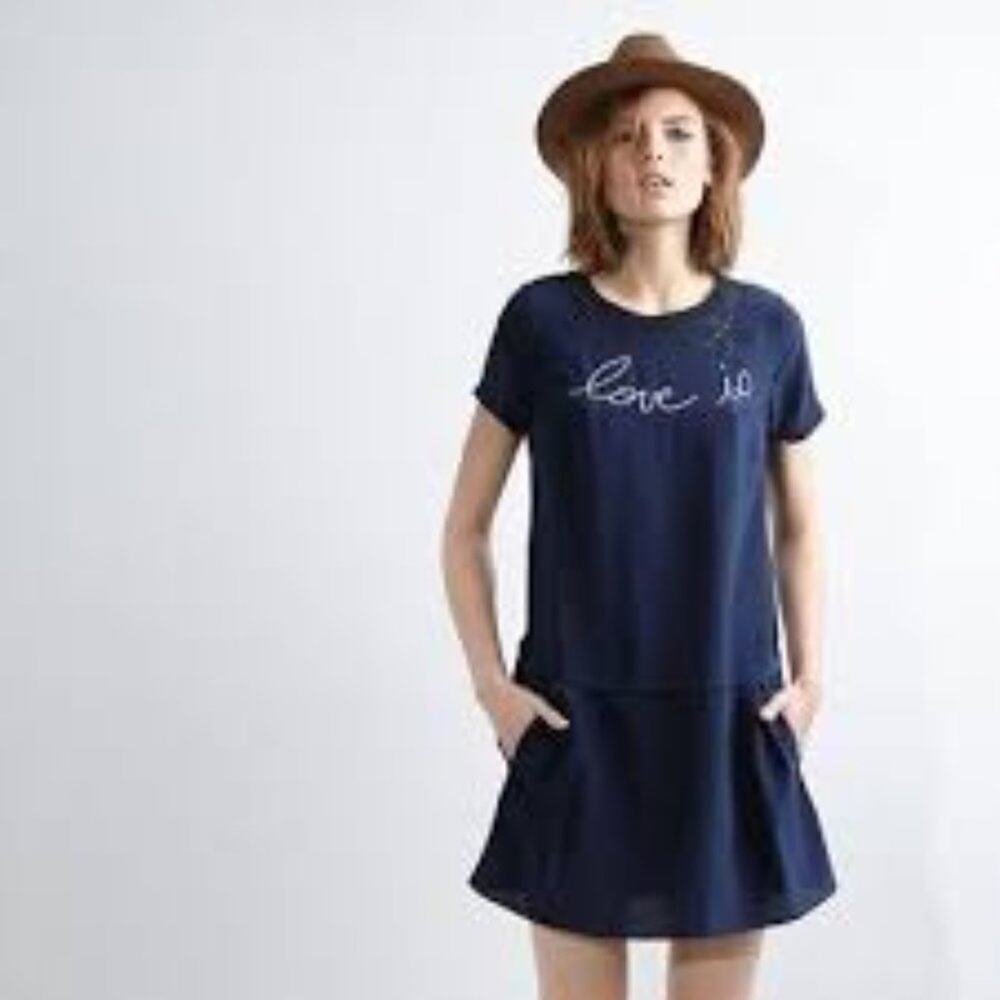 ZADIG & VOLTAIRE NAVY LOVE IS SILK DRESS SIZE SMALL